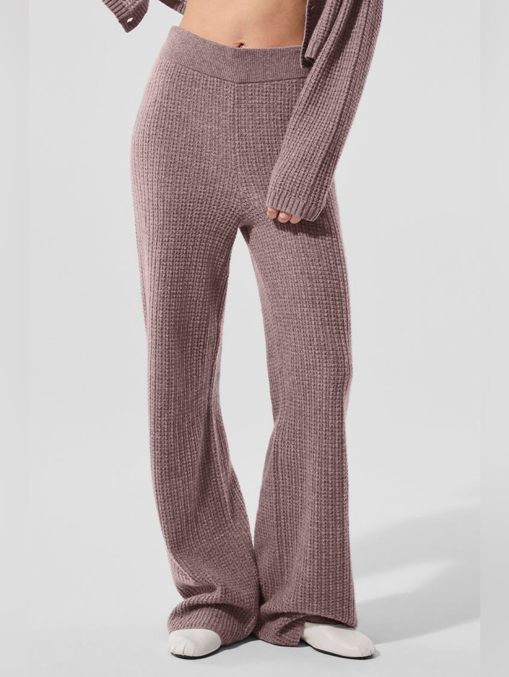 Alo Yoga Plush Waffle High Waist Cashmere Pant Mushroom Heather taupe sz SMALL